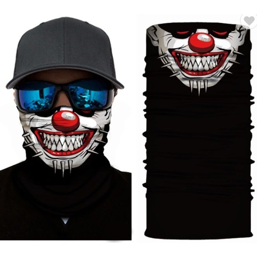 Evil Clown Face Mask Neck Gaiter Balaclava Sun Mask Microfiber Bandana Black Red